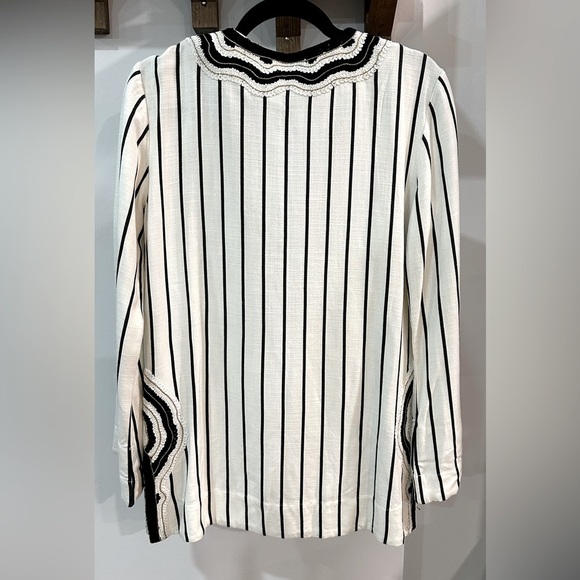 NWT Tory Burch Ivory Black Filipa Rayon Slub Stripe Tunic 4 - Picture 5 of 14